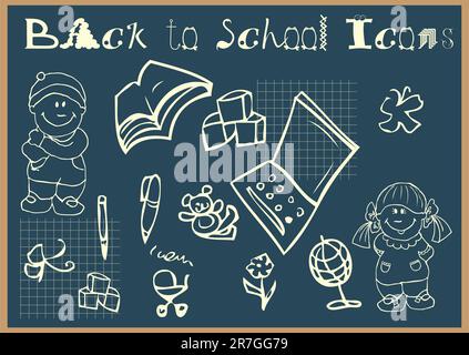 Back to school icons set doodles Stock Vector