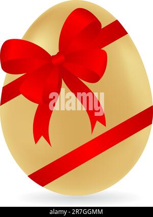 Golden easter egg with red bow. Vector illustration, isolated on a white. Stock Vector