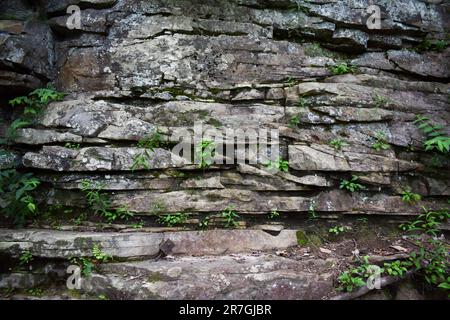 Stone mountain canyon rock wall crevices Stock Photo