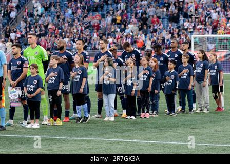 FOXBOROUGH, MA - JUNE 10: New England Revolution fans cheer during a match  between the New England Revolution and Inter Miami CF on June 10, 2023, at  Gillette Stadium in Foxborough, Massachusetts. (