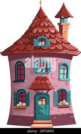Cartoon fairytale house in flat technique vector illustration Stock Vector