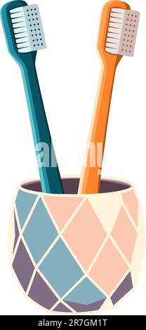 Toothbrushes in the cup in flat technique vector illustration Stock Vector