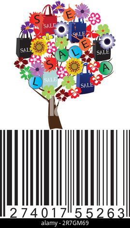 vector illustration of a sale tree with bar-code Stock Vector