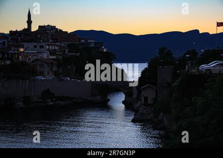 View of Amasra and Kemere bridge in the early morning. Stock Photo