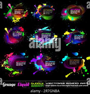 Grunge Bubble Drops Collection with rainbow colours and liquid drops elements Stock Vector
