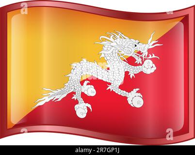 Bhutan flag icon, isolated on white background Stock Vector