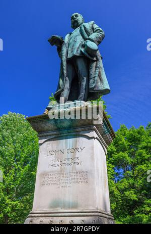 Bronze statue of John Cory in Gorsedd Gardens, Cathays Park, Cardiff, Wales, UK Stock Photo