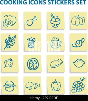 Food icons stickers set, kitchen elements 1 Stock Vector