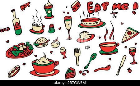 Food Icon Set Doodle sketch Eat me! Stock Vector