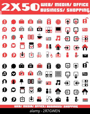 100 red and black vector environmental icons and design-elements Stock Vector