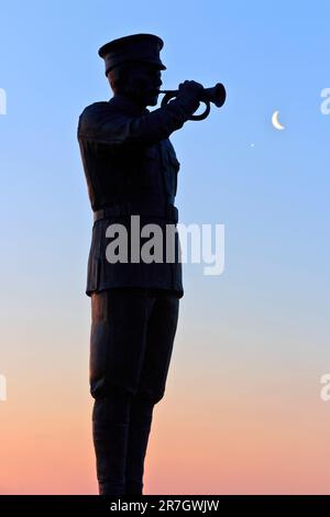 The Bugler Memorial at the Centennial Park near the WWI Canadian National Vimy Memorial in Givenchy-en-Gohelle (Pas-de-Calais), France at dawn Stock Photo