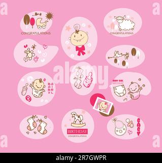 Baby girl elements set Stock Vector