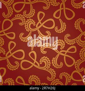 seamless pattern golden curls on a brown background Stock Vector