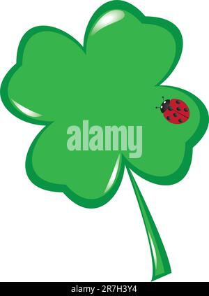 vector illustration of a shamrock with a ladybug Stock Vector