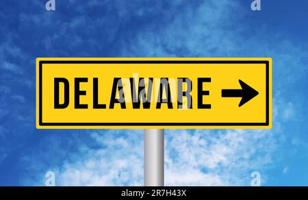 Delaware road sign on cloudy sky background Stock Photo