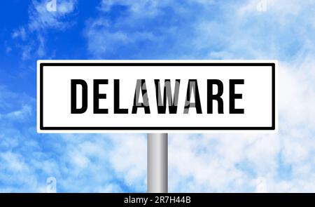 Delaware road sign on cloudy sky background Stock Photo