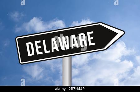 Delaware road sign on cloudy sky background Stock Photo