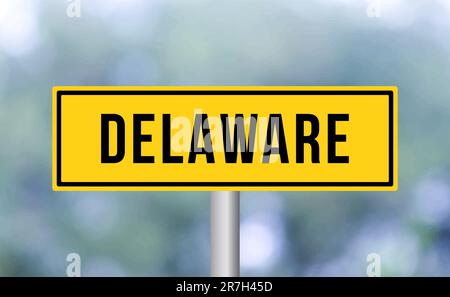 Delaware road sign on blur background Stock Photo