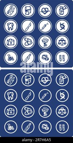 Medicine and Health vector icons in blue Stock Vector