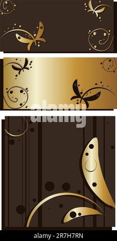 gold abstract flower, butterfly background, fake paper cards Stock Vector