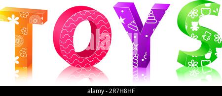 word toys composed from letter cubes. illustration isolated onwhite background Stock Vector