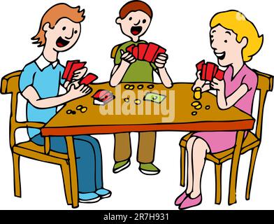 An image of a people playing a poker card game at a table. Stock Vector