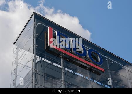 Prague,CZ -27 April 2023: Logo on BDO Headquarters In Prague. Consulting tax audit  Concept Corporation. EDITORIAL Stock Photo