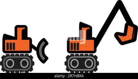 Two orange and black tractor icons ready for work. Stock Vector
