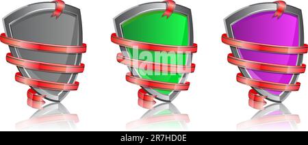 shiny shield wrapped in ribbon icon set. Vector illustration isolated on white background. EPS10 Stock Vector