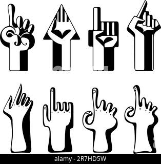 Set of hand pointers. Drawings of different styles. Cursors, hands and finger pointers icons collection. Stock Vector