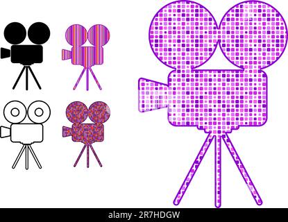 movie camera silhouette icon in patterns isolated on white background Stock Vector