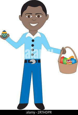 Vector of boy with Easter Eggs and Basket. Stock Vector