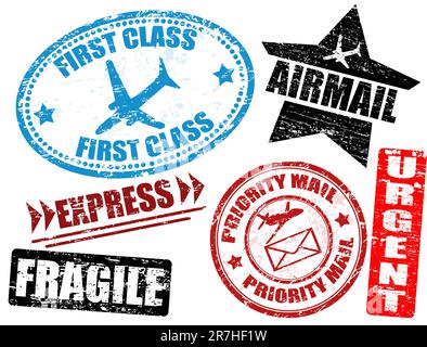Set of postage and mail grunge rubber stamps, isolated over white,vector illustration Stock Vector