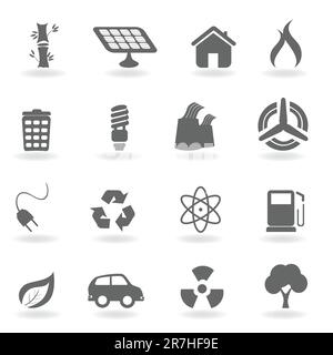 Ecology icon set in grayscale Stock Vector
