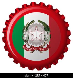 italy abstract flag on bottle cap, isolated on white background; vector art illustration Stock Vector