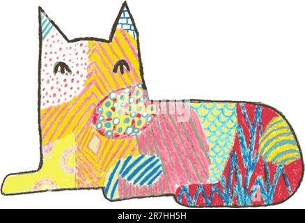 Vector style crayon design of a sitting cat Stock Vector