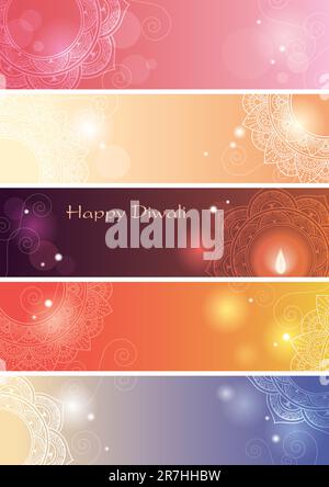 Happy Diwali Colorful Greeting Card Template Set Isolated On A White Background. Vector Illustration. Stock Vector