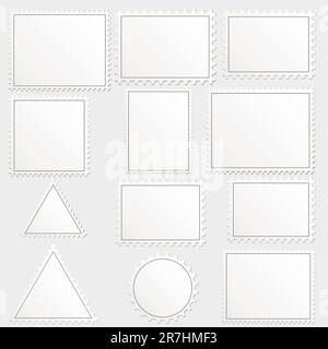 Vector big set of blank postage stamps different geometric shapes. Stock Vector