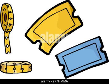 Isolated drawings of blank paper tickets in gold and blue colors Stock Vector