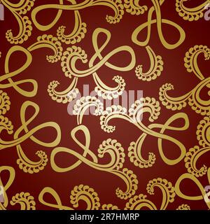 seamless pattern golden curls on a brown background Stock Vector