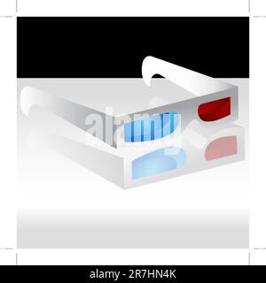 An image of a 3D glasses on a gray background with reflection. Stock Vector
