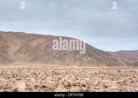 Hills with numerous ancient petroglyphs of the ancient Tiwanaku ...