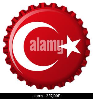 turkey stylized flag on bottle cap, abstract vector art illustration Stock Vector