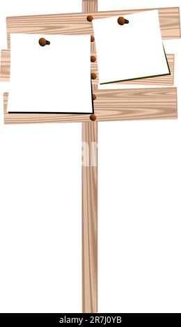 Illustration of a wooden billboard with the enclosed nails pure sheet isolated on white background - vector Stock Vector