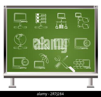 painted with chalk Network, Server and Hosting icons - vector icon set Stock Vector