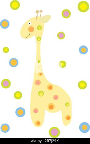 Cute vector giraffe with colored circles on white Stock Vector