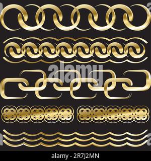 vector gold chains on a black background Stock Vector