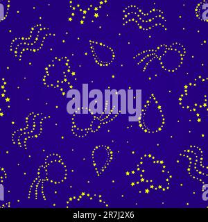 Seamless Water Concept Pattern With Drop, Cloud, Jug, River. Vector Illustration on Dark Blue Background Stock Vector
