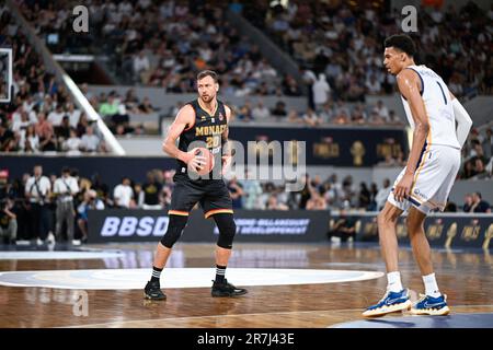 Paris, France. 15th June, 2023. Victor Wembanyama during the Betclic elite  basketball match (final) between AS Monaco (ASM) and Metropolitans 92 (Mets  or Boulogne-Levallois) at Roland Garros on June 15, 2023 in