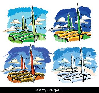set of landscape, this illustration may be useful as designer work Stock Vector